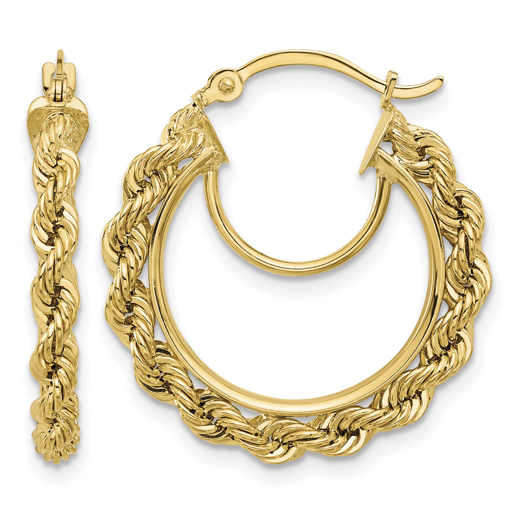 10k Polished and D/C Rope 2.95mm Hoop Earrings (10ER340)