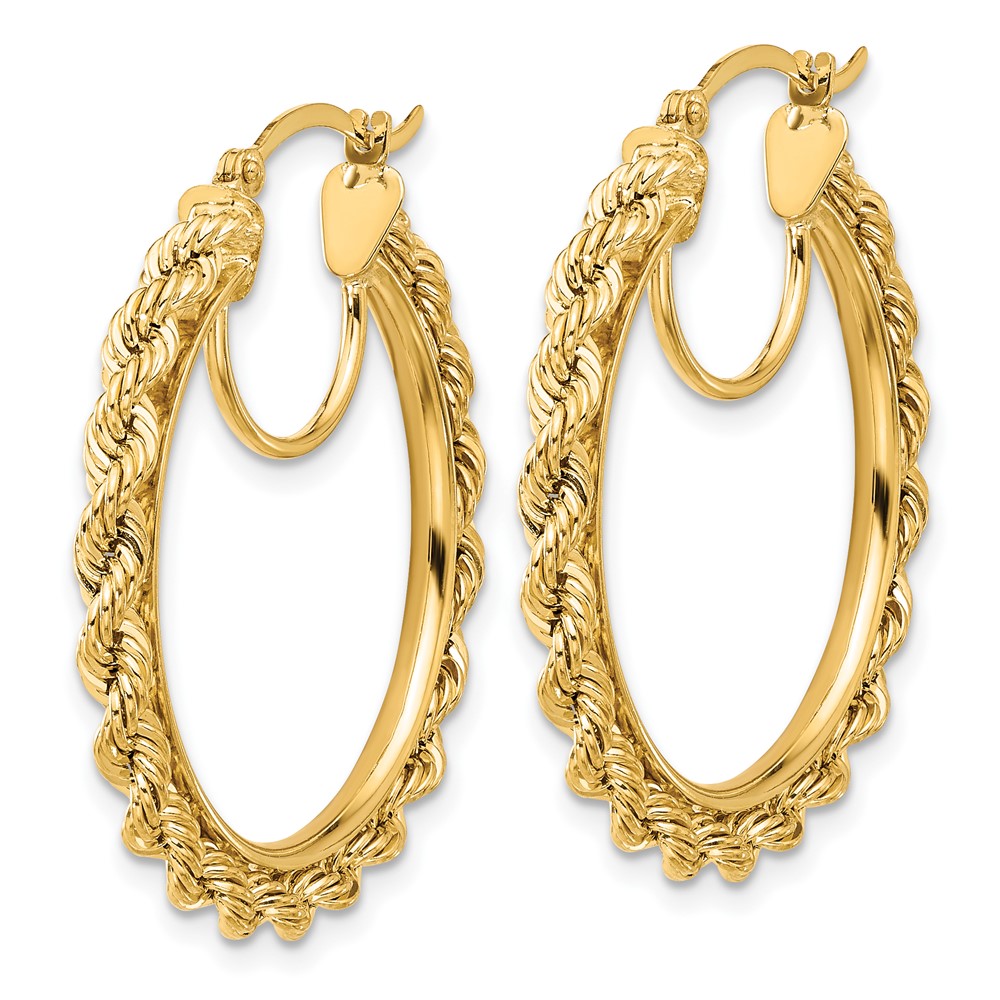 10k Polished and D/C Rope 2.95mm Hoop Earrings (10ER341)