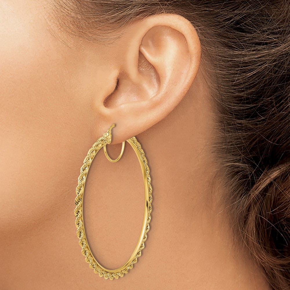 10k Polished and D/C Rope 2.95mm Hoop Earrings (10ER341)