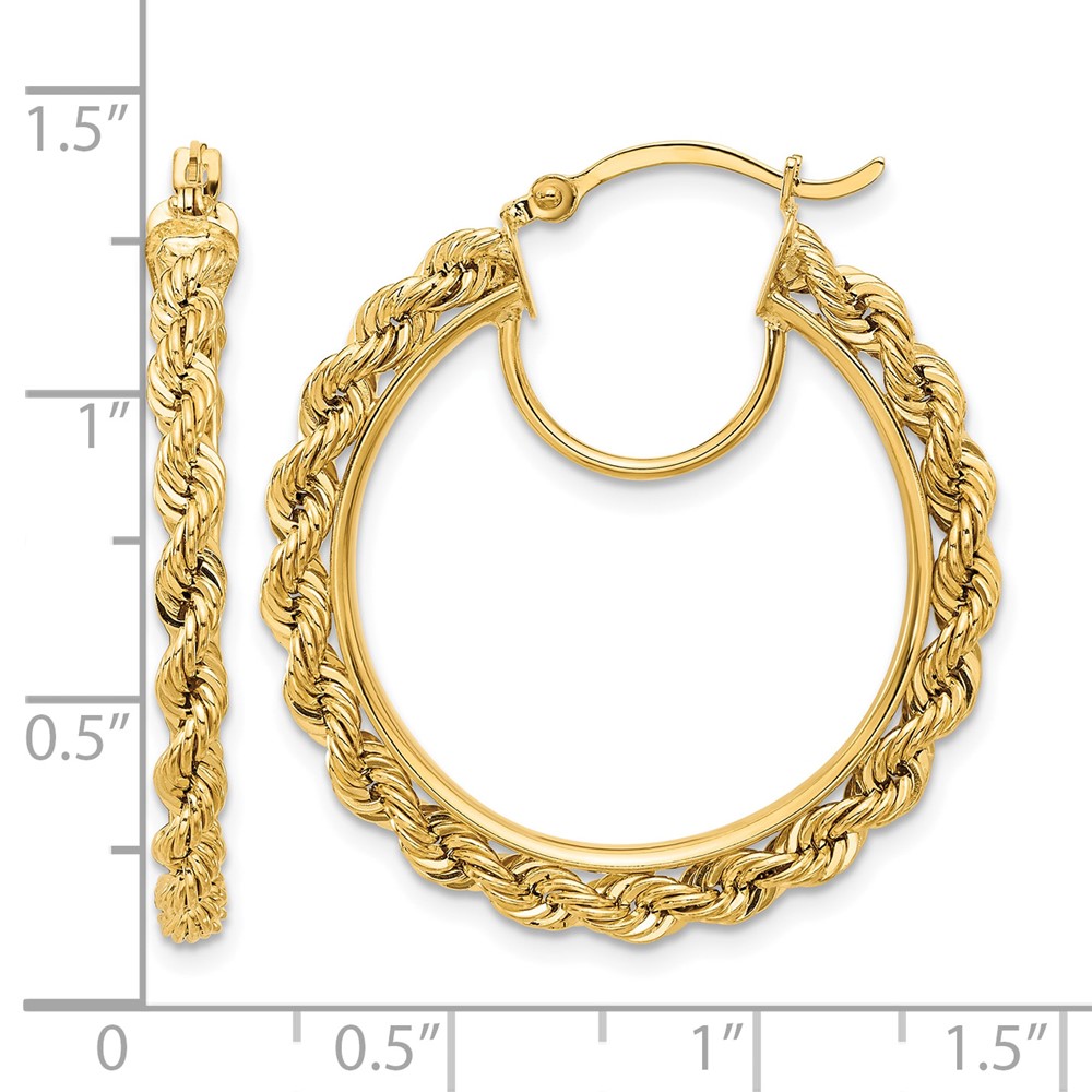 10k Polished and D/C Rope 2.95mm Hoop Earrings (10ER341)
