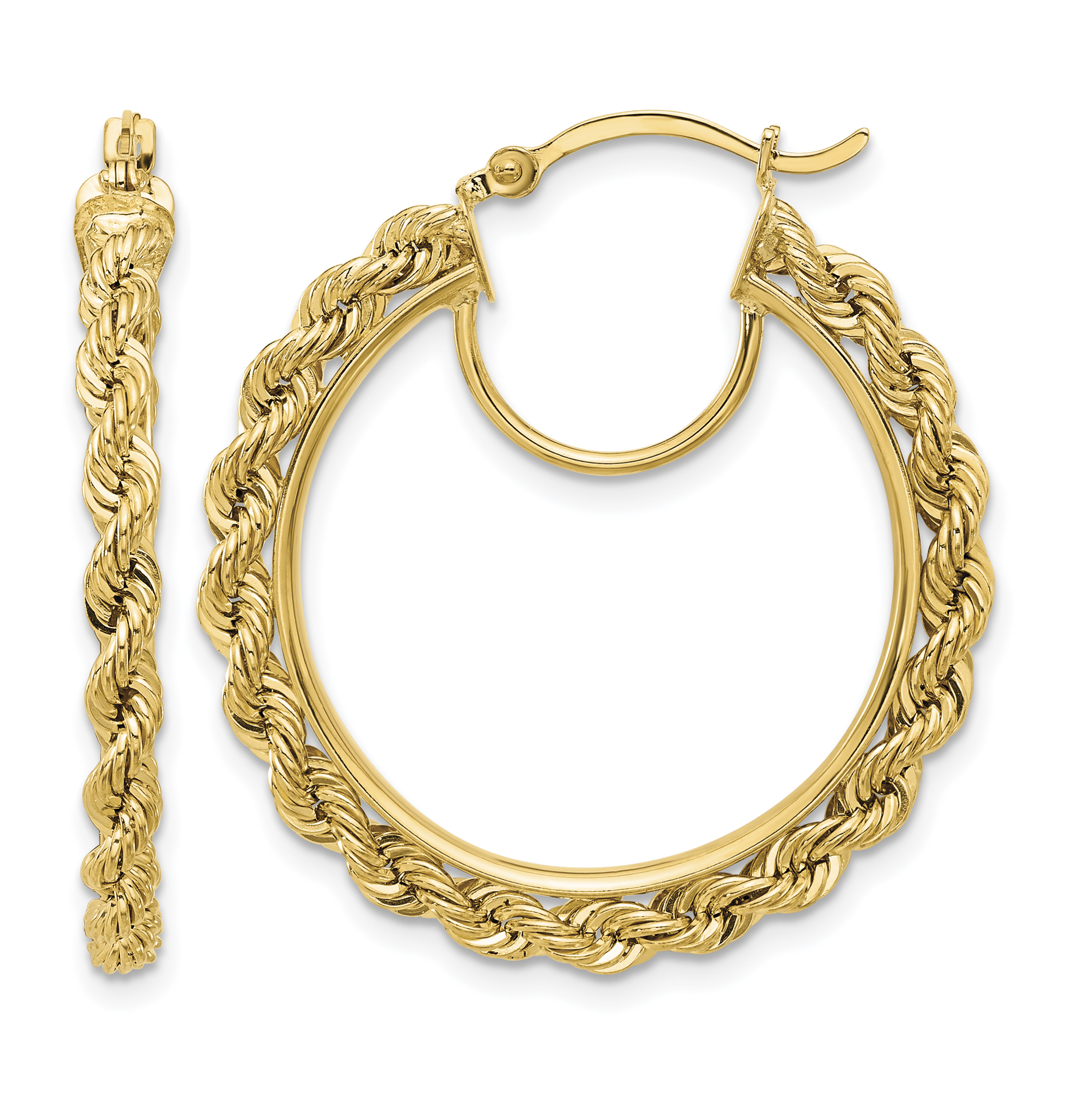 10k Polished and D/C Rope 2.95mm Hoop Earrings (10ER341)