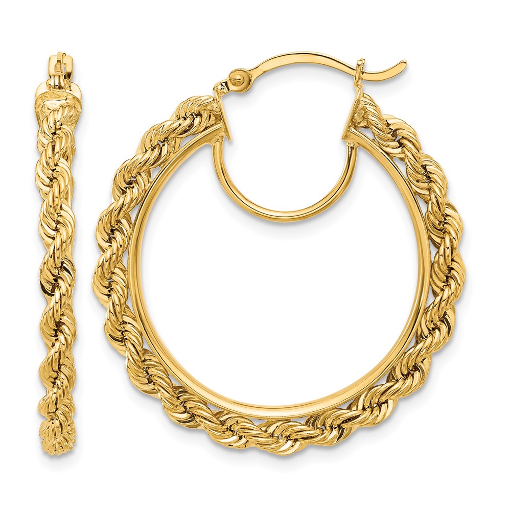 10k Polished and D/C Rope 2.95mm Hoop Earrings (10ER341)