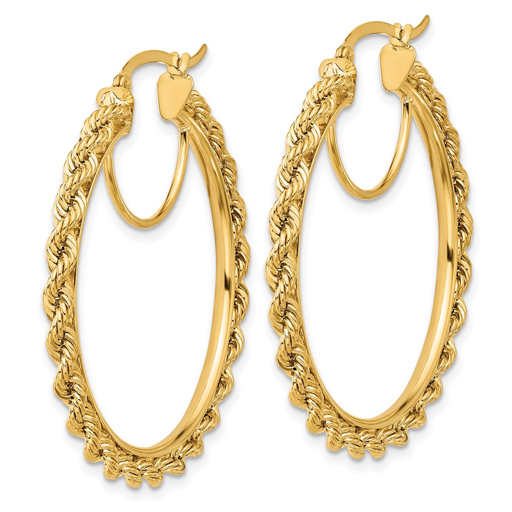 10k Polished and D/C Rope 2.95mm Hoop Earrings (10ER342)