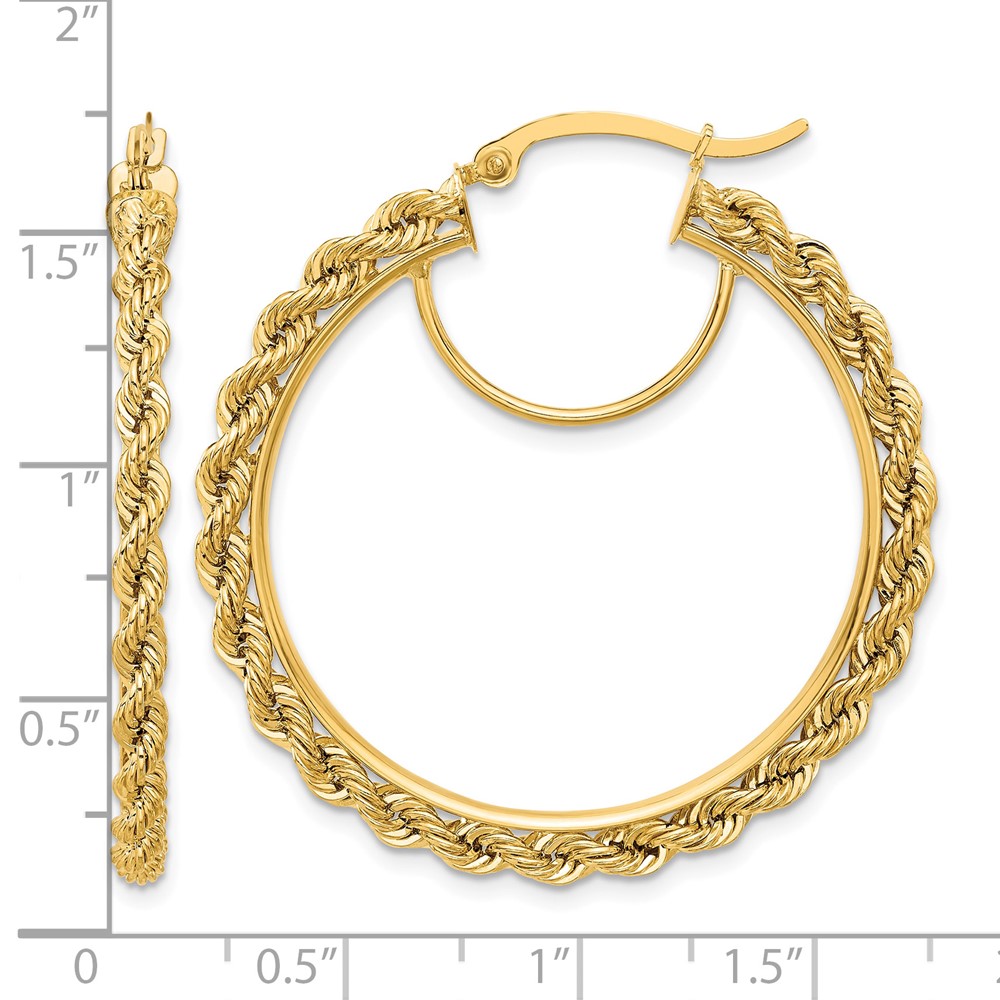 10k Polished and D/C Rope 2.95mm Hoop Earrings (10ER342)
