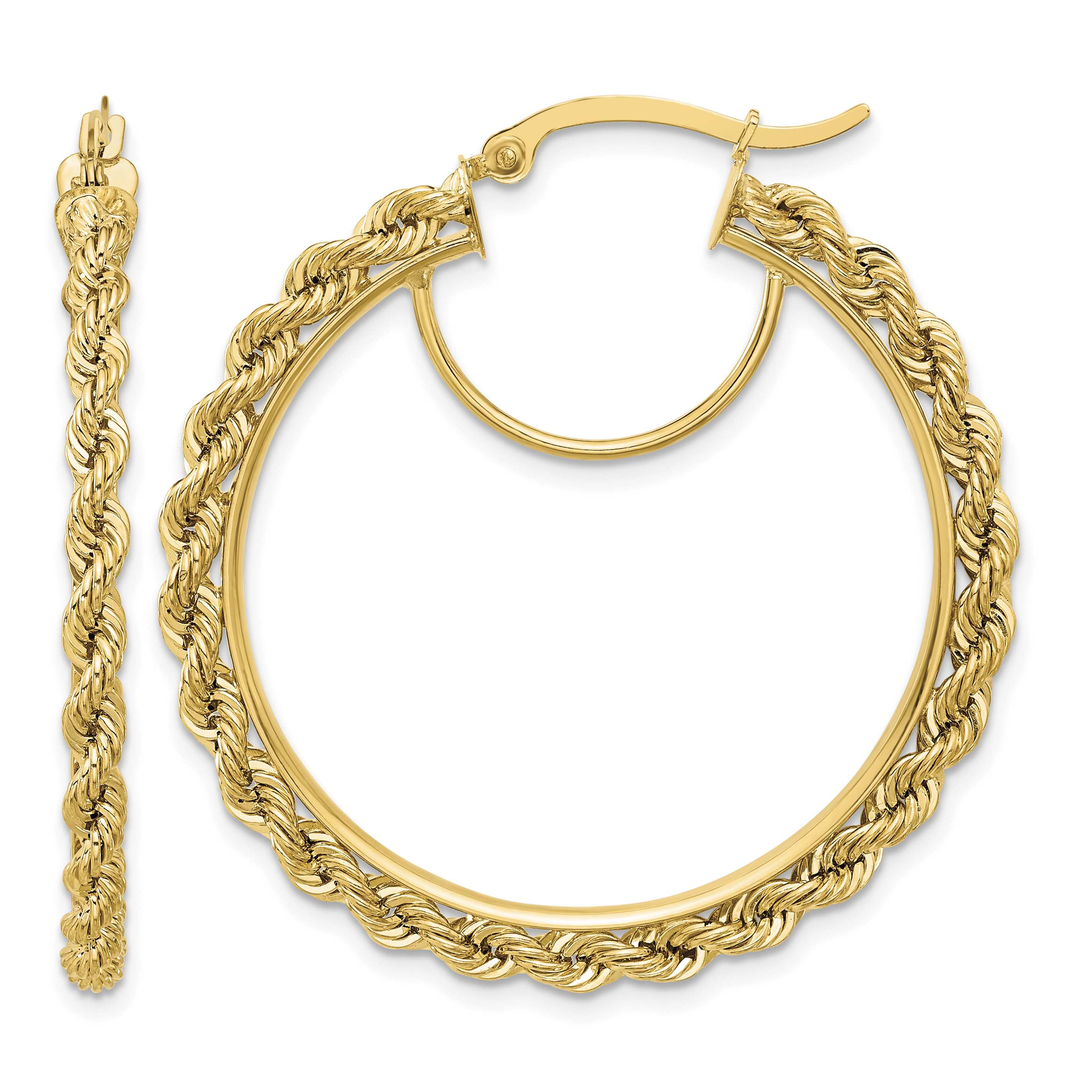 10k Polished and D/C Rope 2.95mm Hoop Earrings (10ER342)