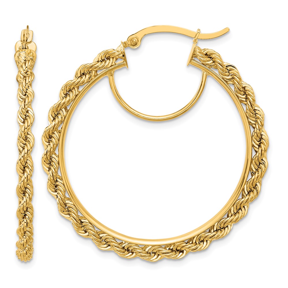 10k Polished and D/C Rope 2.95mm Hoop Earrings (10ER342)