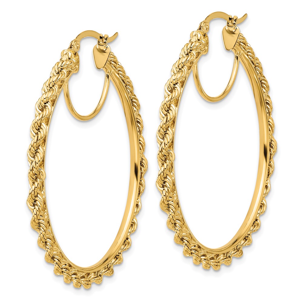 10k Polished and D/C Rope 2.95mm Hoop Earrings (10ER343)