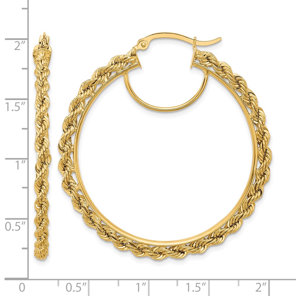 10k Polished and D/C Rope 2.95mm Hoop Earrings (10ER343)