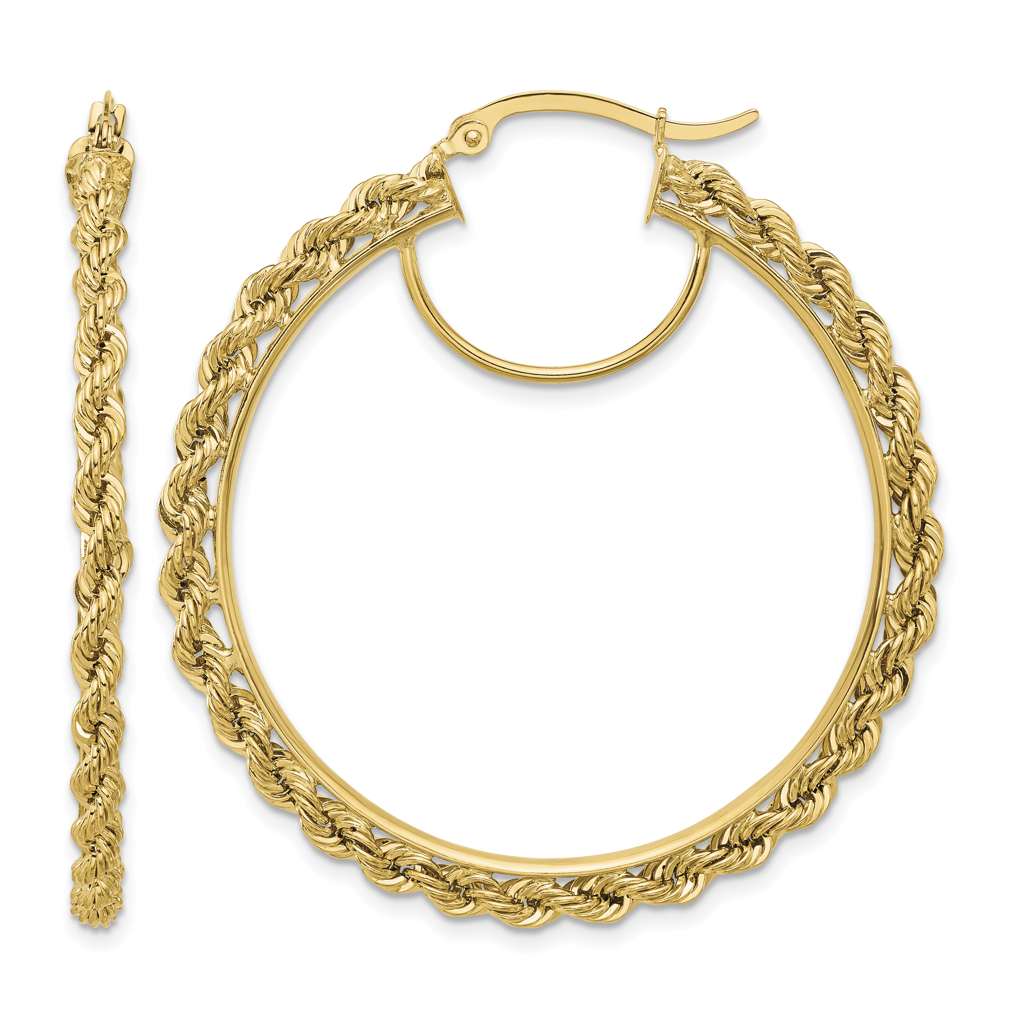 10k Polished and D/C Rope 2.95mm Hoop Earrings (10ER343)