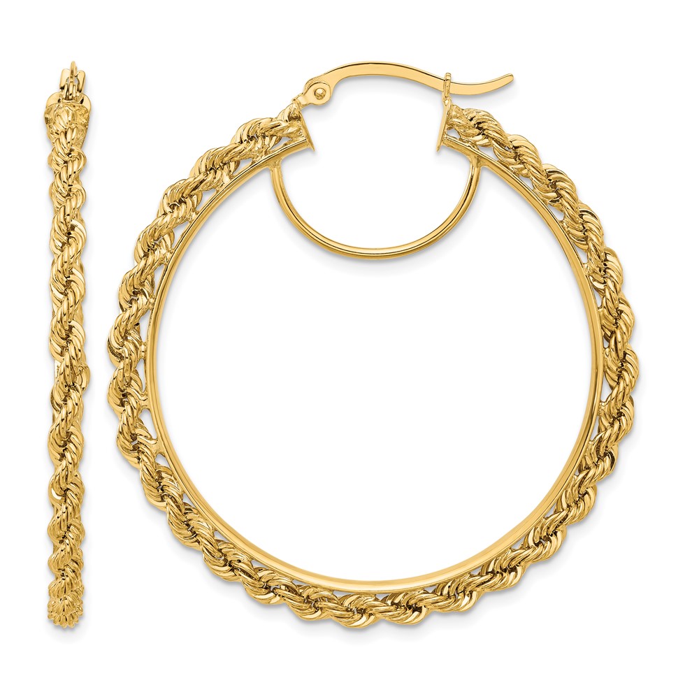 10k Polished and D/C Rope 2.95mm Hoop Earrings (10ER343)
