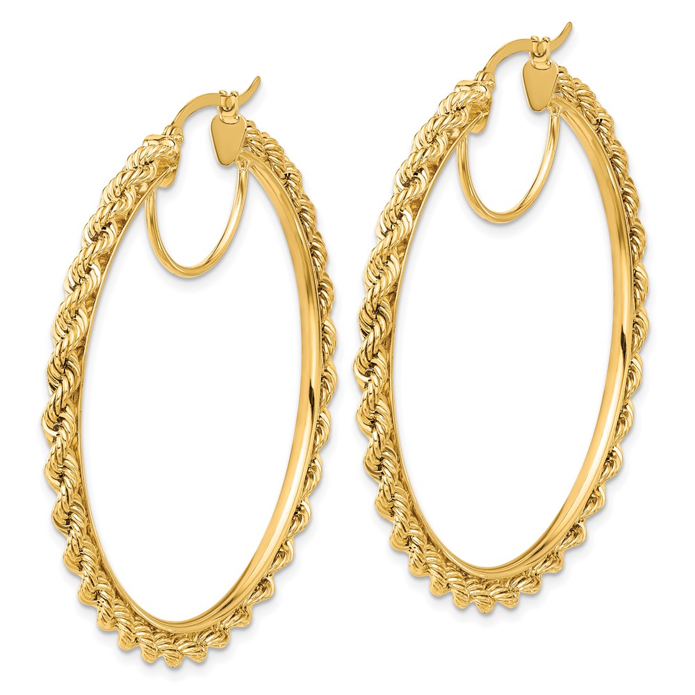 10k Polished and D/C Rope 2.95mm Hoop Earrings (10ER344)