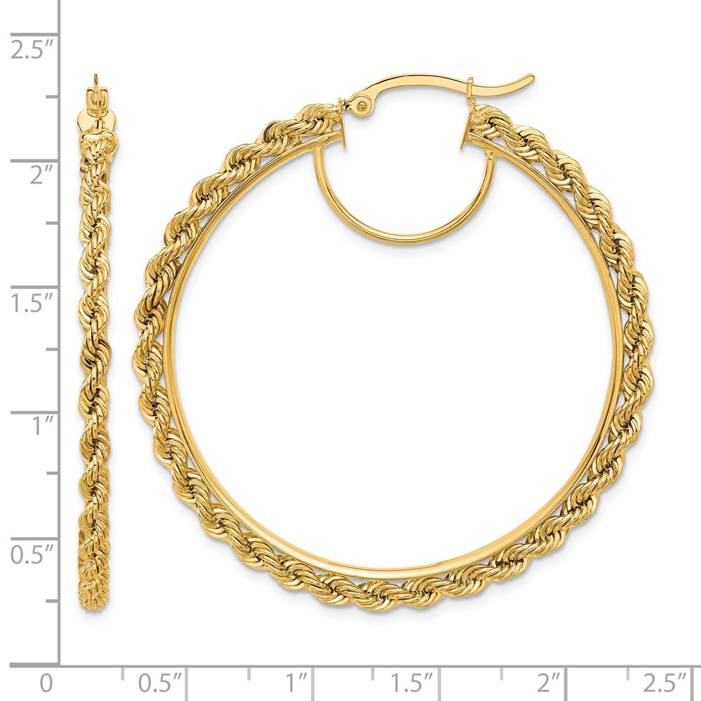 10k Polished and D/C Rope 2.95mm Hoop Earrings (10ER344)