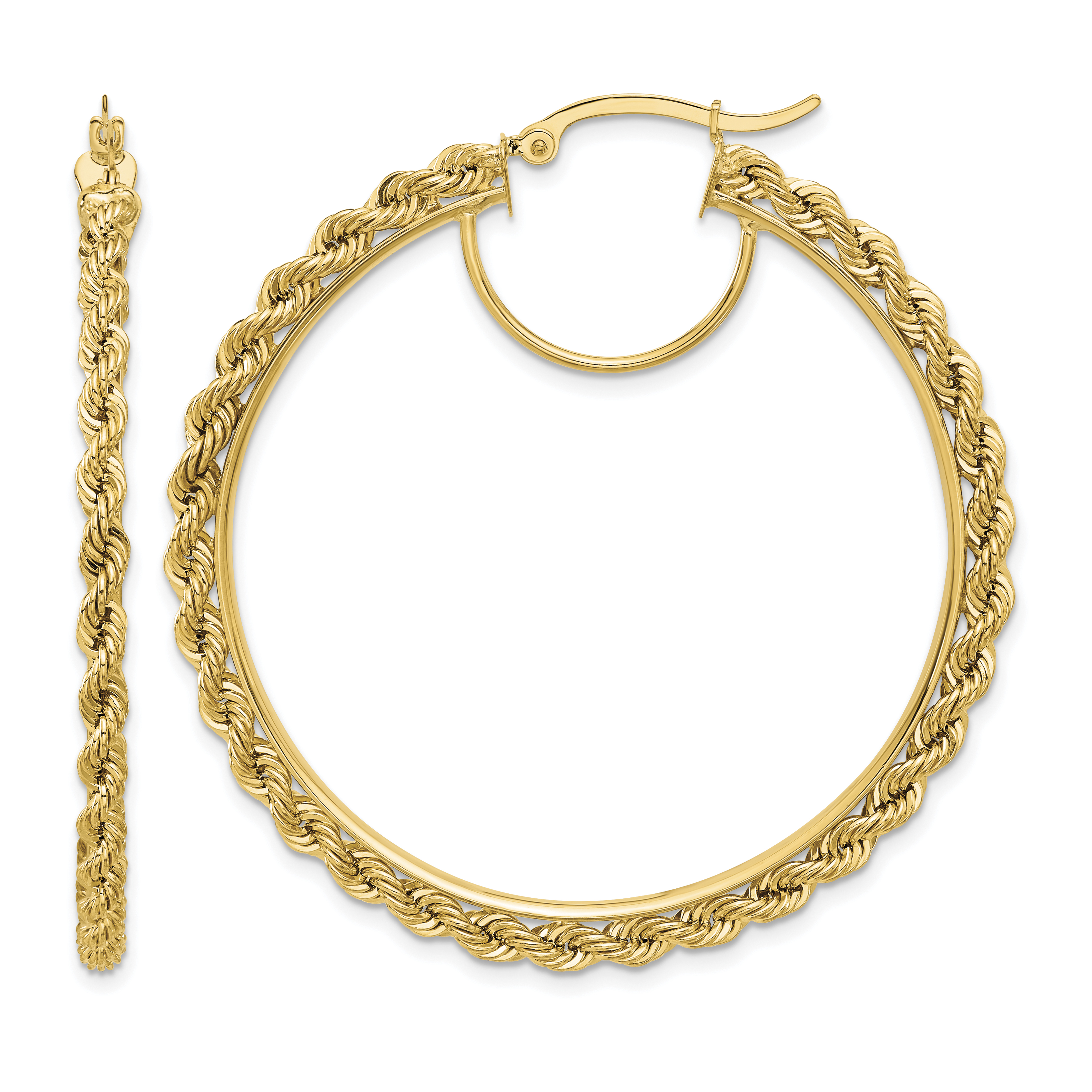 10k Polished and D/C Rope 2.95mm Hoop Earrings (10ER344)