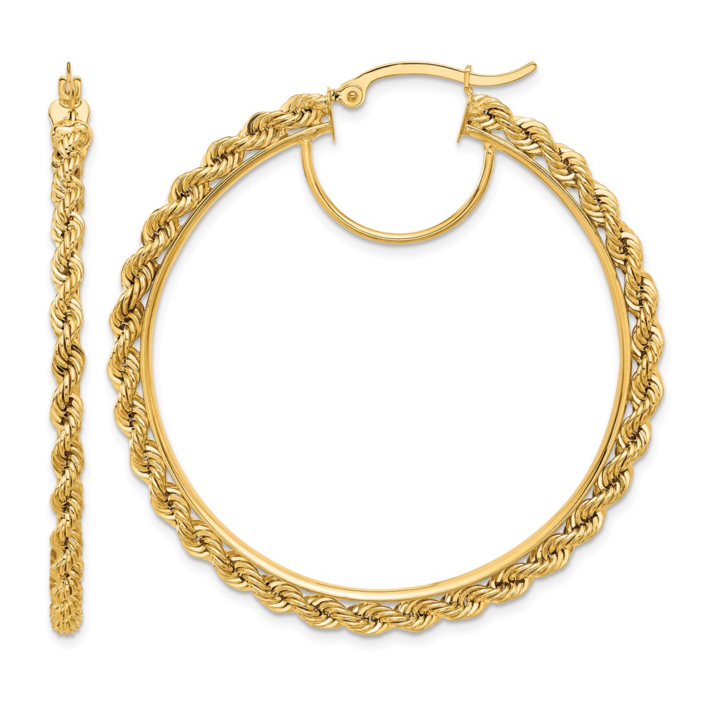 10k Polished and D/C Rope 2.95mm Hoop Earrings (10ER344)