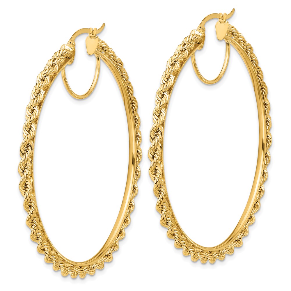 10k Polished and D/C Rope 2.95mm Hoop Earrings (10ER345)