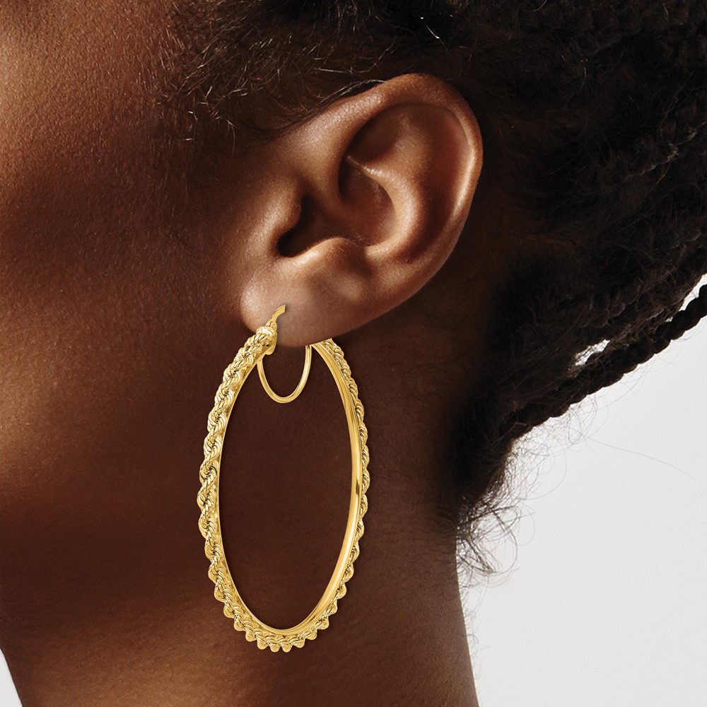 10k Polished and D/C Rope 2.95mm Hoop Earrings (10ER345)