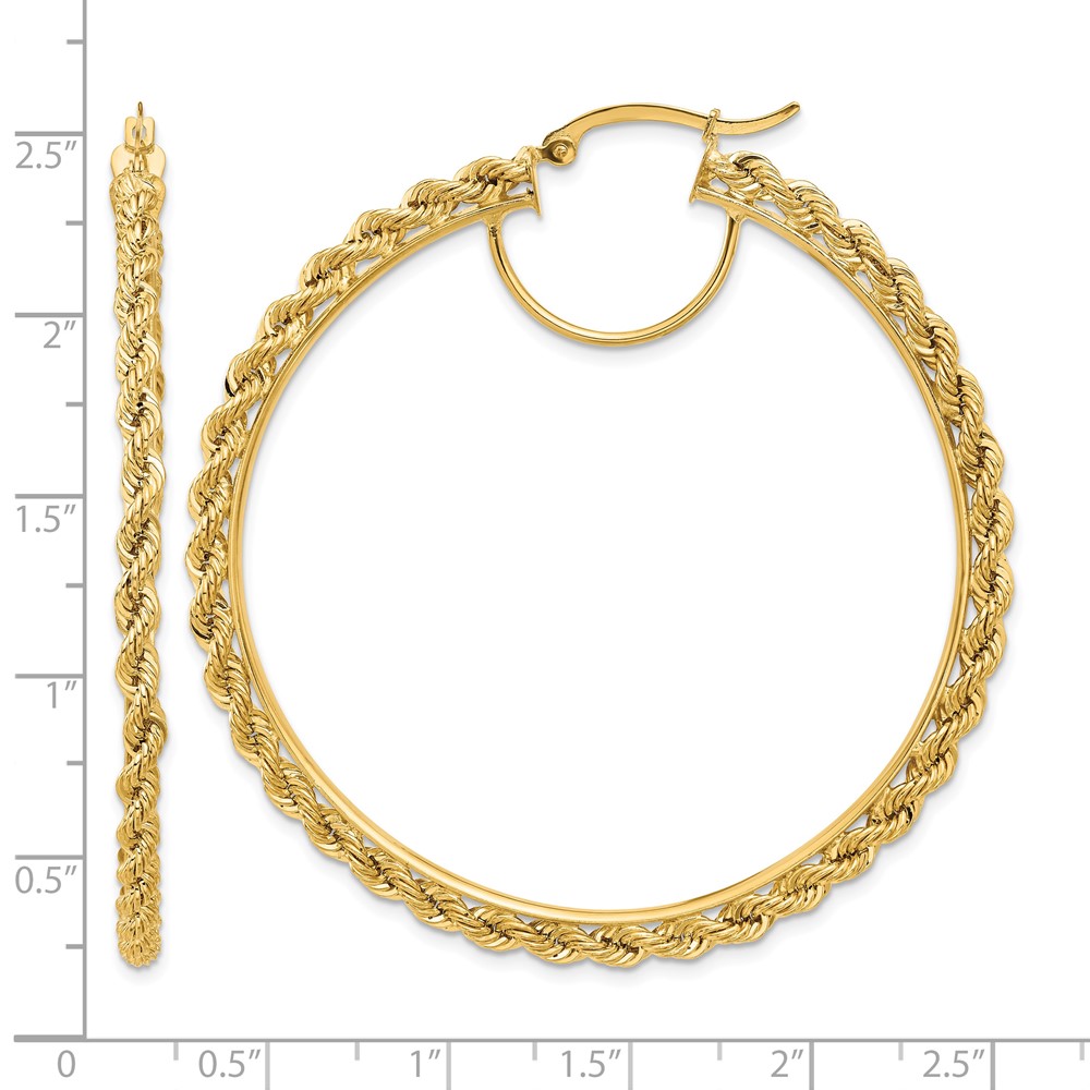 10k Polished and D/C Rope 2.95mm Hoop Earrings (10ER345)