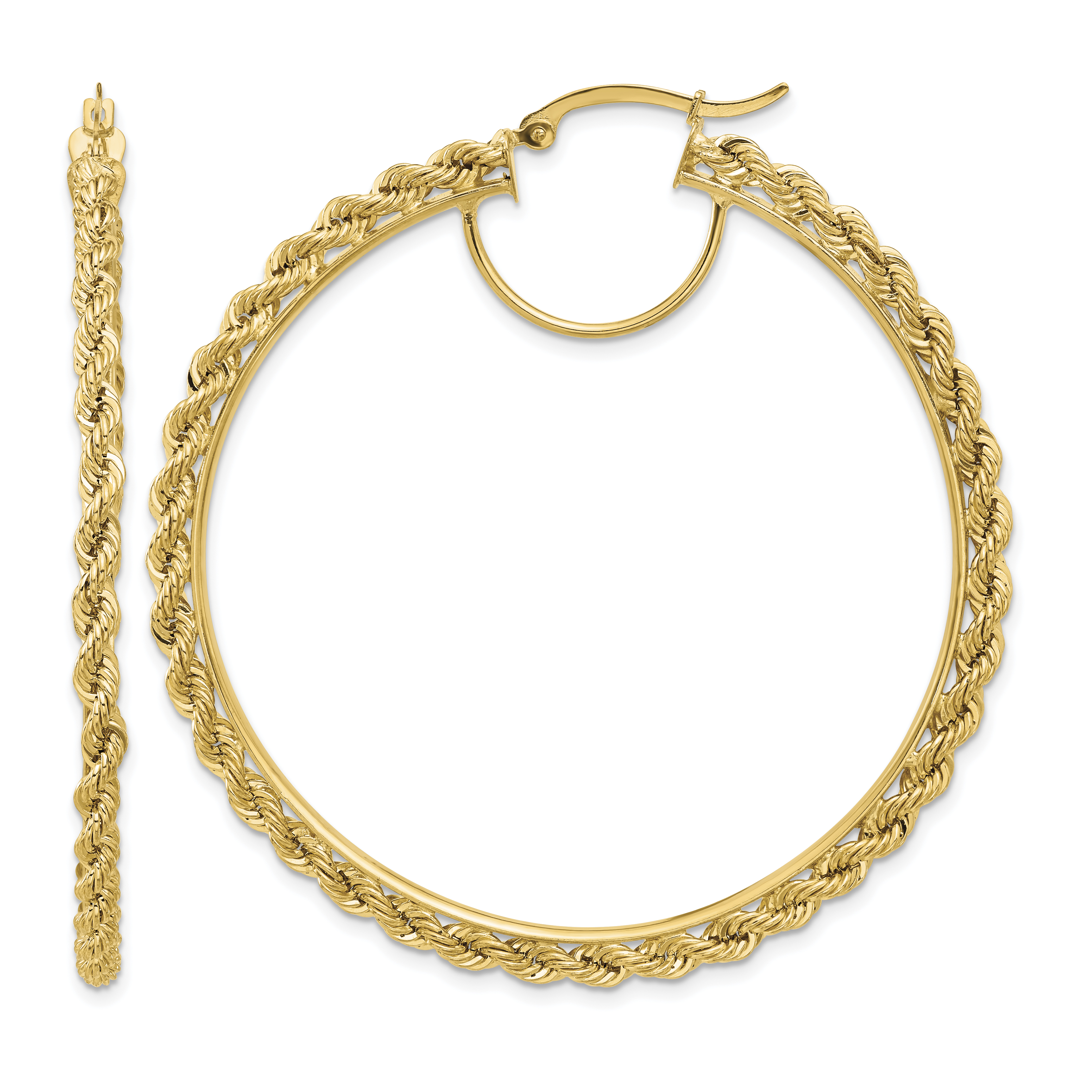 10k Polished and D/C Rope 2.95mm Hoop Earrings (10ER345)