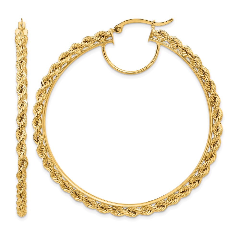 10k Polished and D/C Rope 2.95mm Hoop Earrings (10ER345)