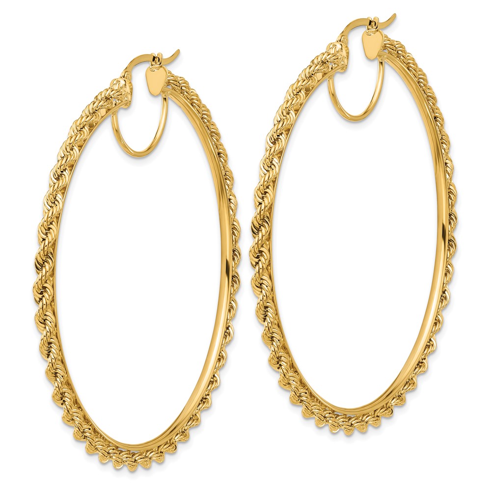 10k Polished and D/C Rope 2.95mm Hoop Earrings (10ER346)