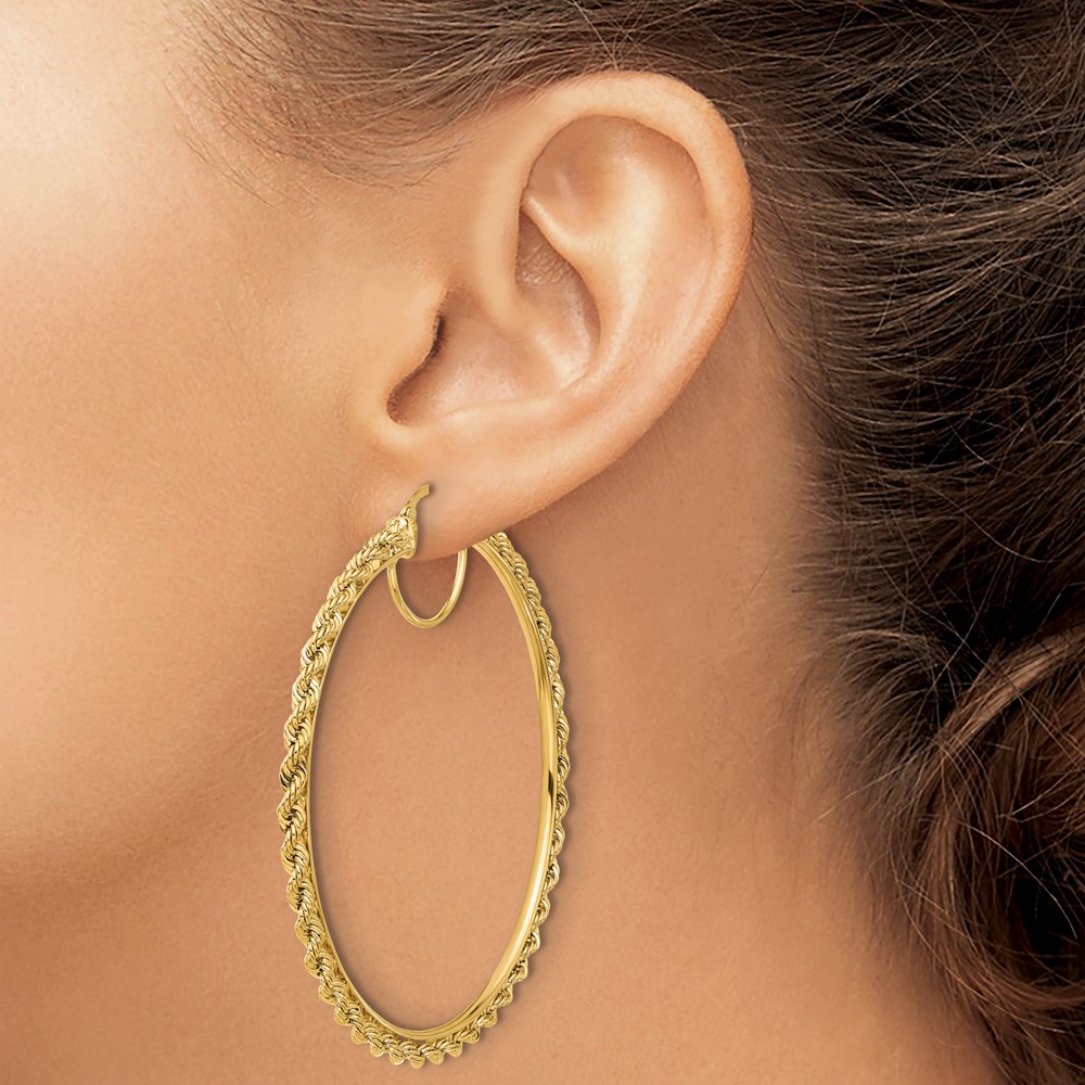 10k Polished and D/C Rope 2.95mm Hoop Earrings (10ER346)