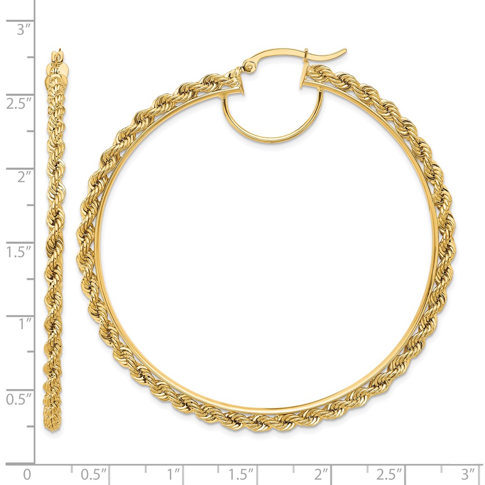 10k Polished and D/C Rope 2.95mm Hoop Earrings (10ER346)