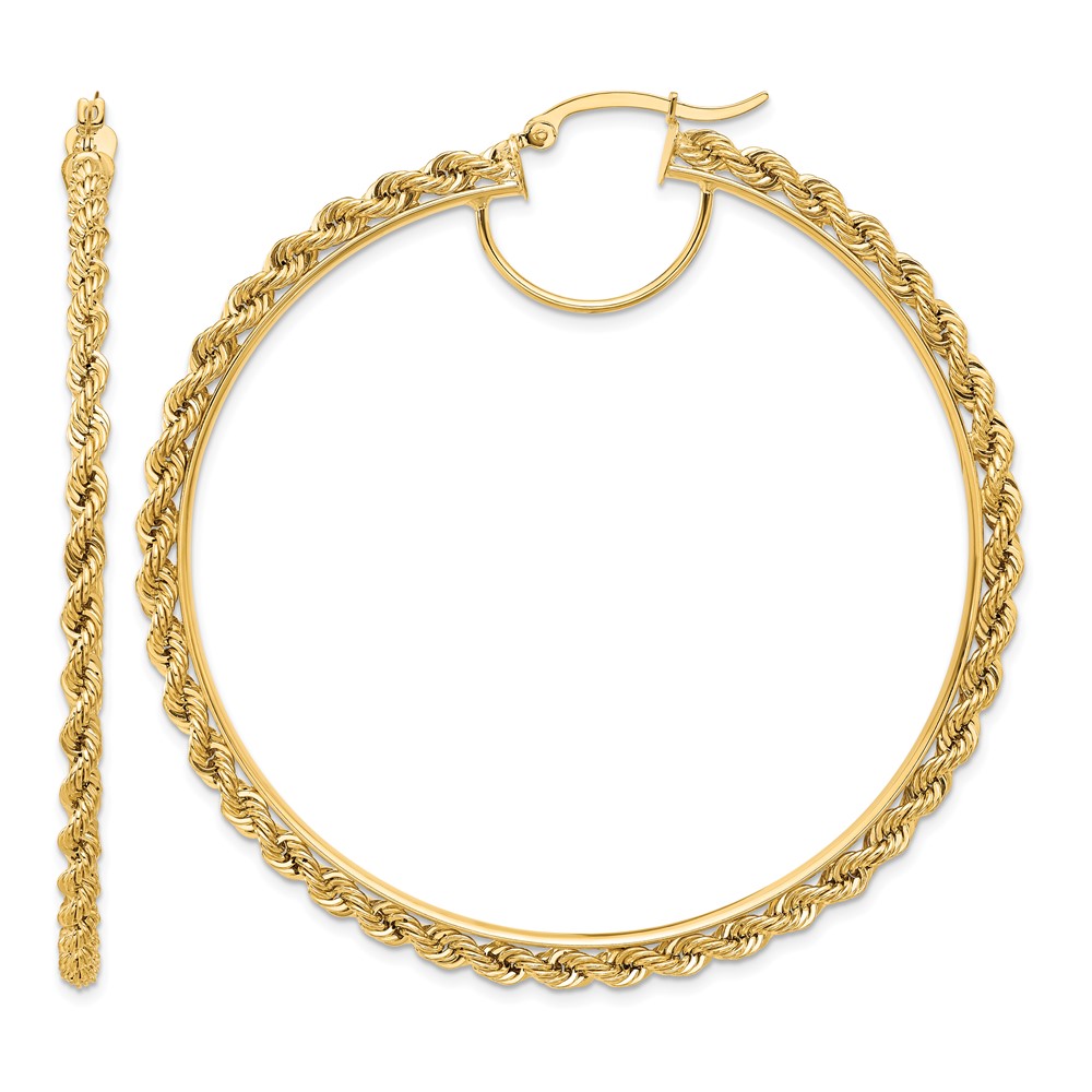 10k Polished and D/C Rope 2.95mm Hoop Earrings (10ER346)