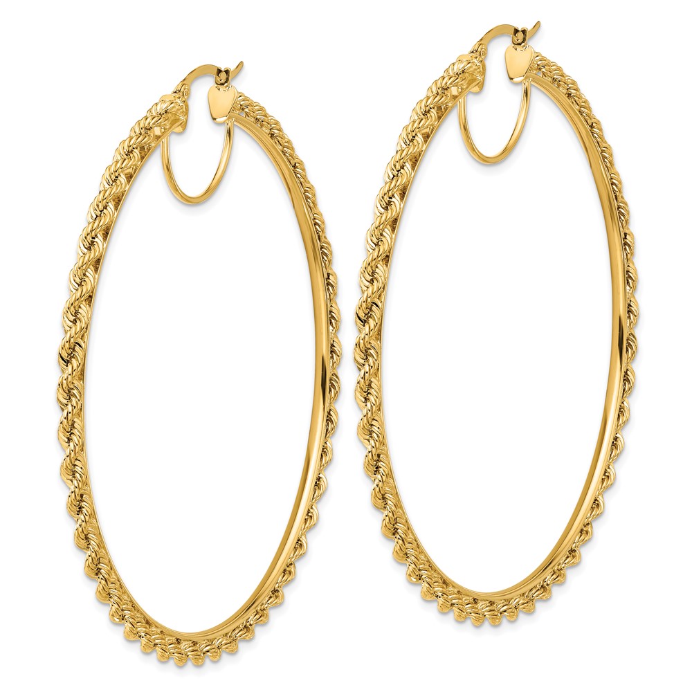 10k Polished and D/C Rope 2.95mm Hoop Earrings (10ER347)