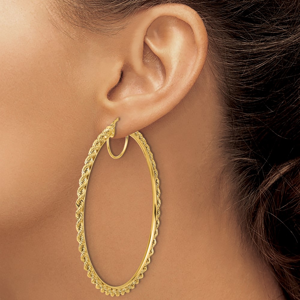 10k Polished and D/C Rope 2.95mm Hoop Earrings (10ER347)
