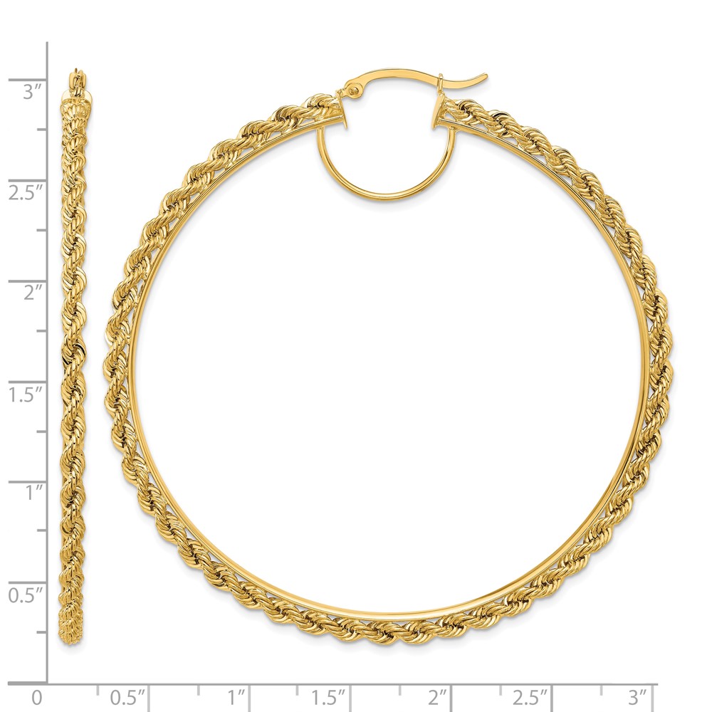 10k Polished and D/C Rope 2.95mm Hoop Earrings (10ER347)