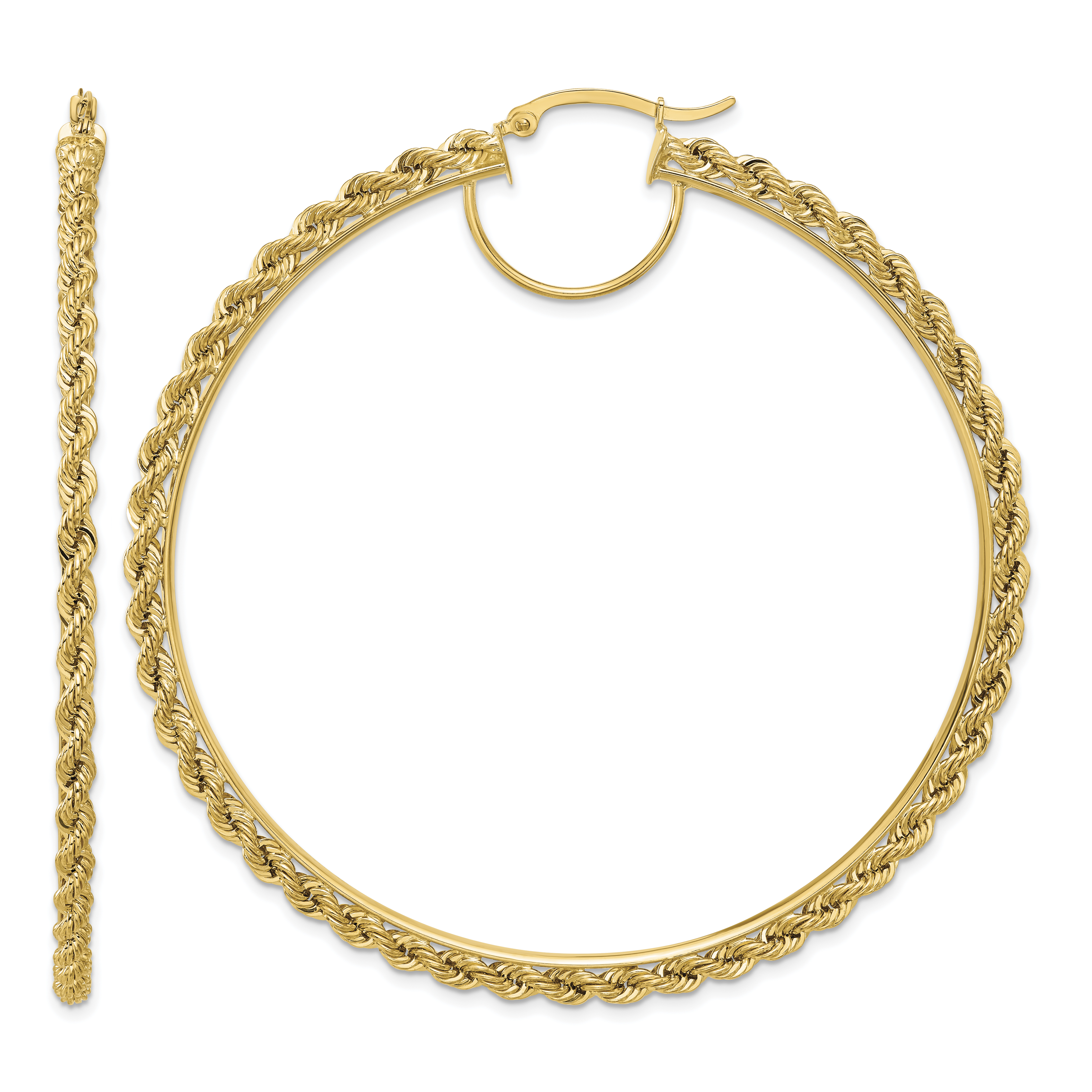 10k Polished and D/C Rope 2.95mm Hoop Earrings (10ER347)