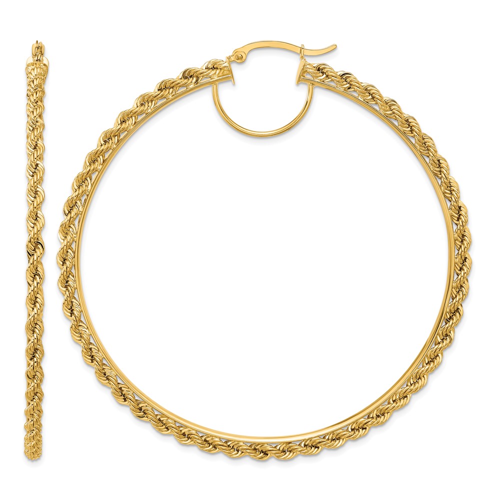 10k Polished and D/C Rope 2.95mm Hoop Earrings (10ER347)