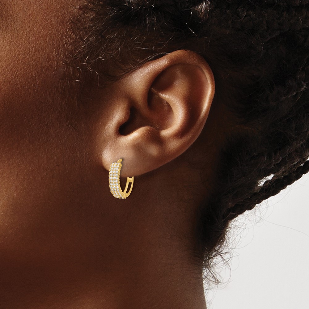 10K Polished 4mm CZ Hinged Hoop Earrings (10ER350)