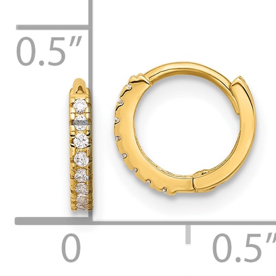 10K Polished 1.5mm CZ Hinged Hoop Earrings
