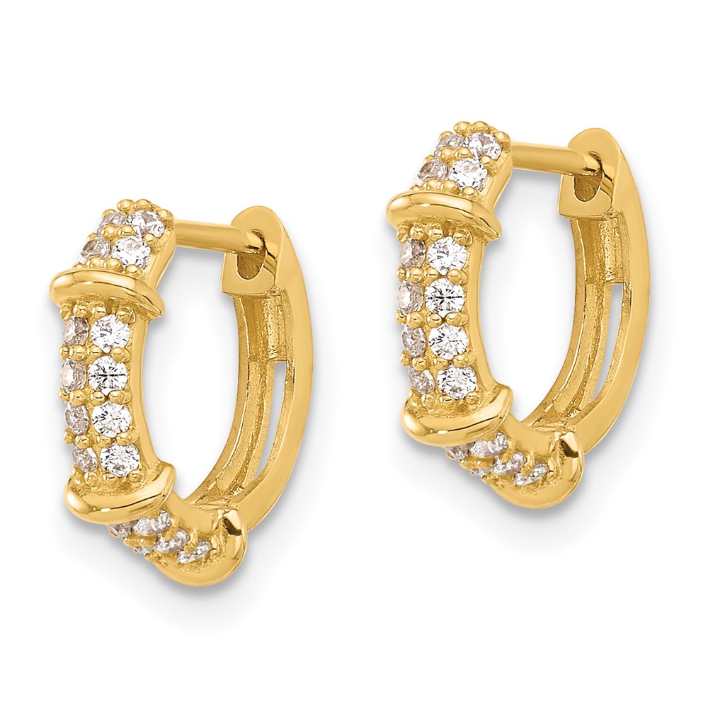 10K Polished CZ Hinged Hoop Earrings (10ER353)