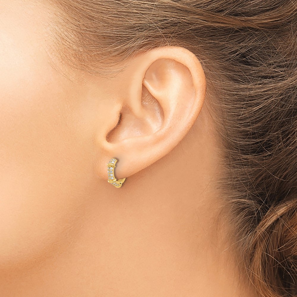 10K Polished CZ Hinged Hoop Earrings (10ER353)