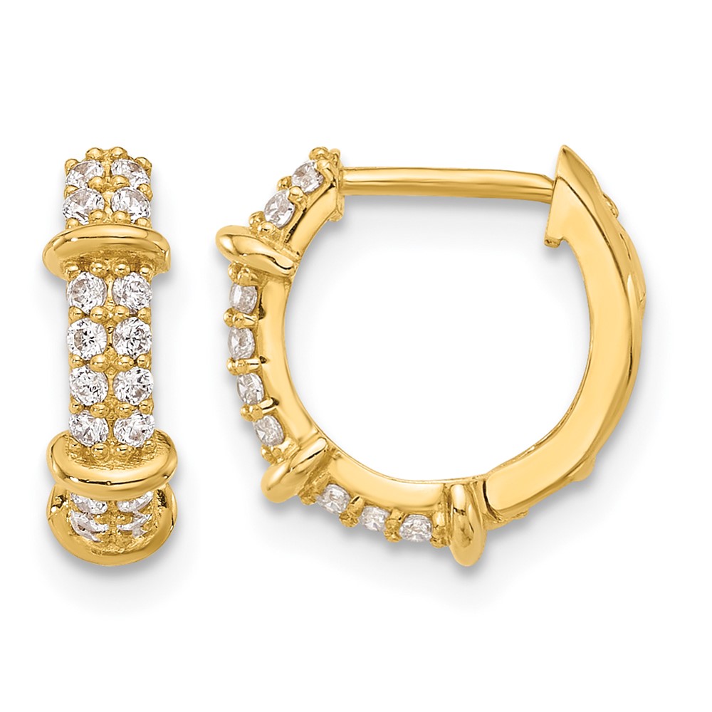 10K Polished CZ Hinged Hoop Earrings (10ER353)