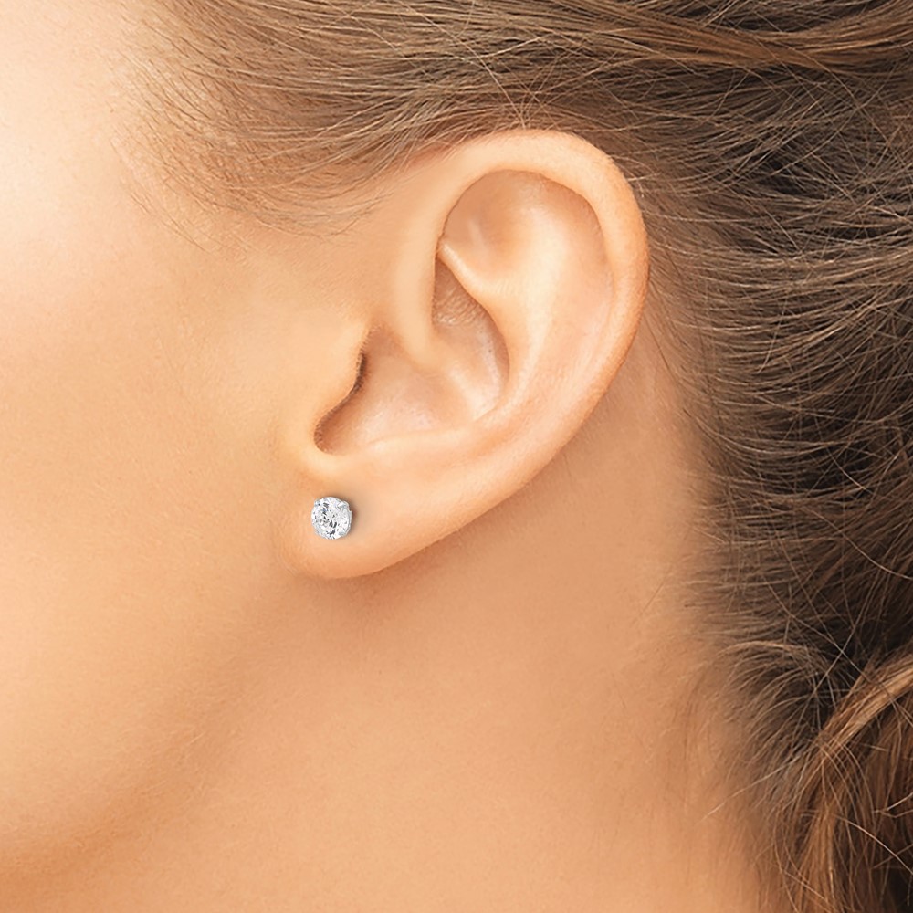 10K White Polished 5mm CZ Stud Post Earrings (10ER357W)