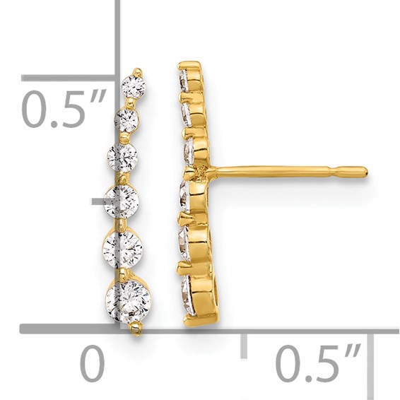 10K Polished Curved Bar CZ Post Earrings