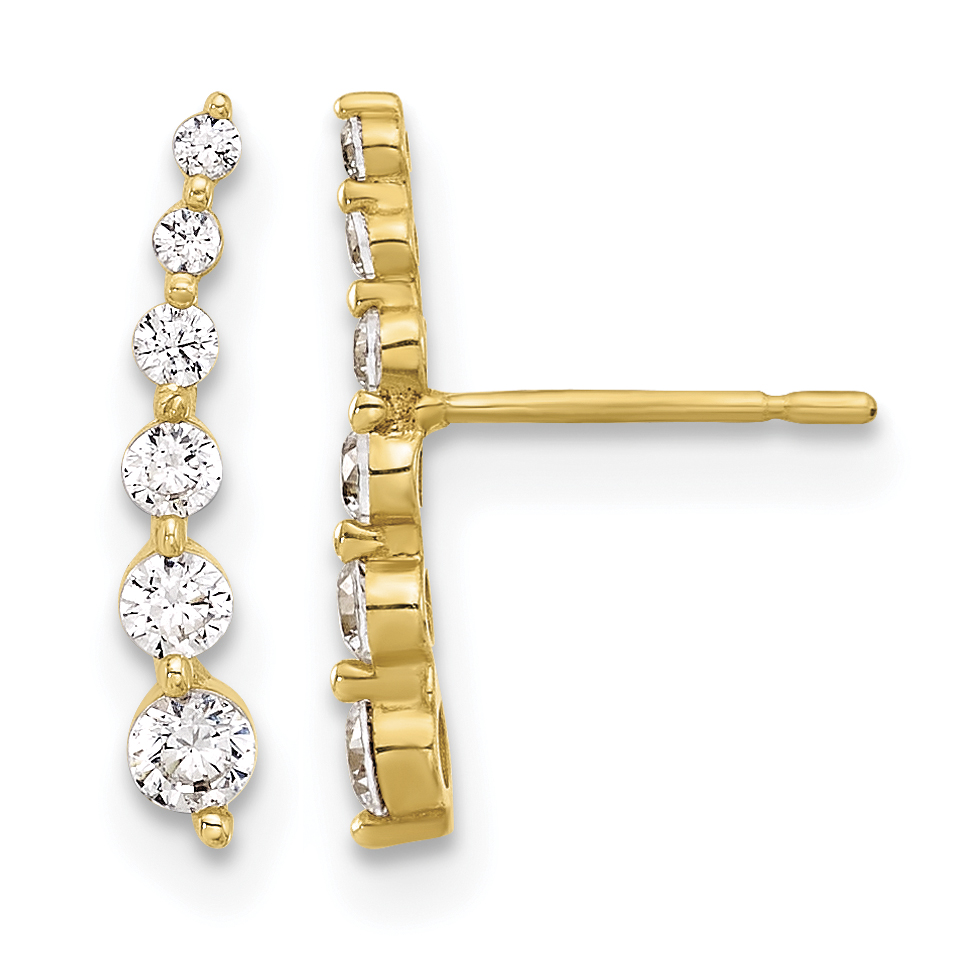 10K Polished Curved Bar CZ Post Earrings (10ER360)