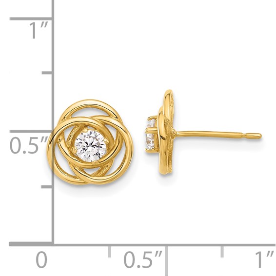 10K Polished Love Knot CZ Post Earrings