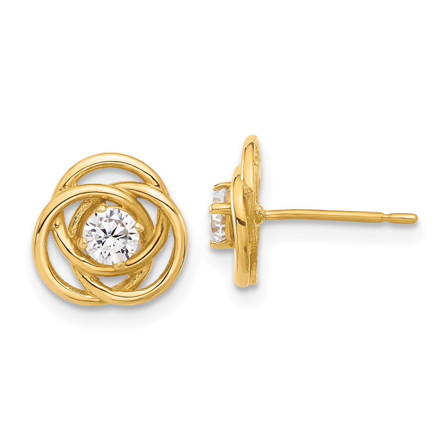 10K Polished Love Knot CZ Post Earrings (10ER368)