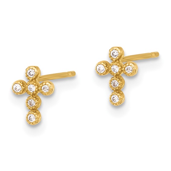 Gold CZ Cross Earrings