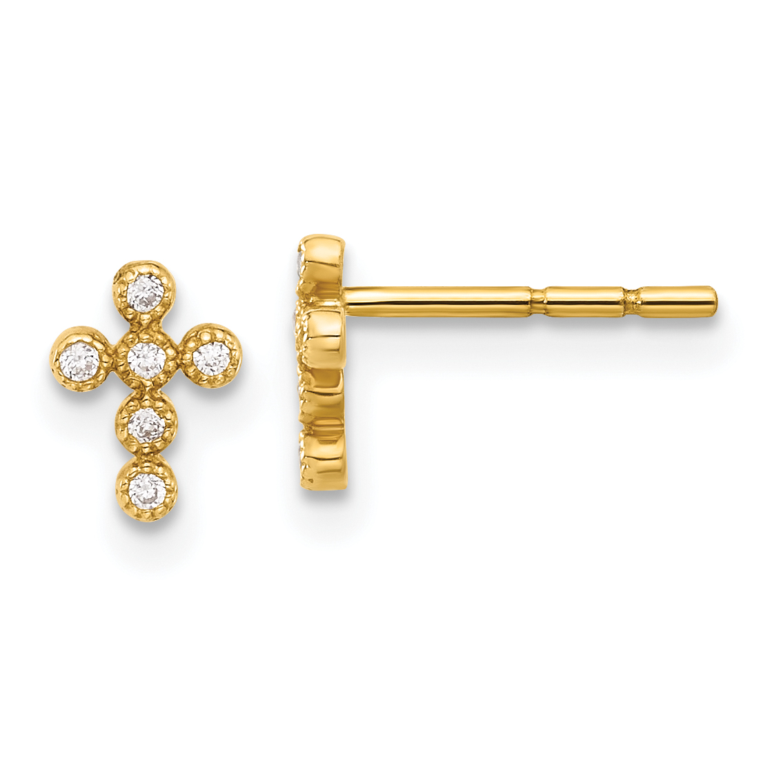 10K Polished CZ Cross Post Earrings (10ER369)