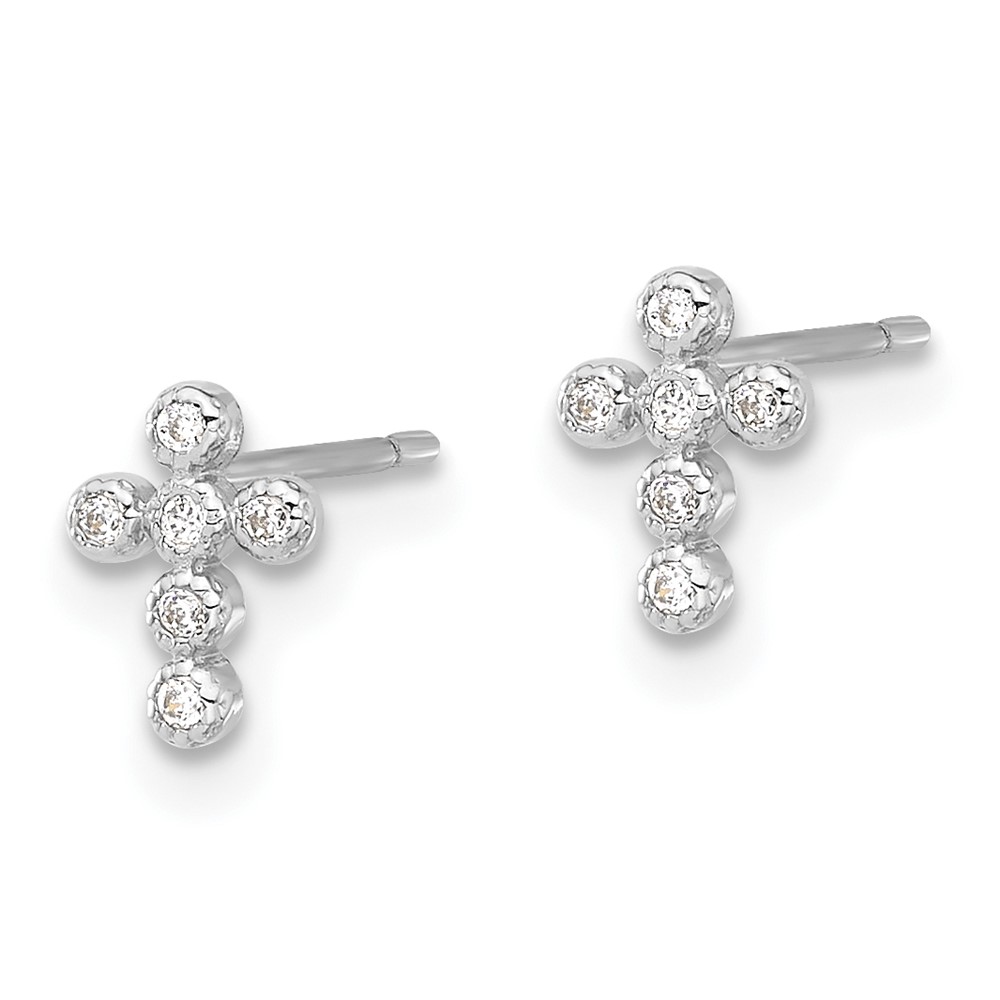 10K White Polished CZ Cross Post Earrings (10ER369W)