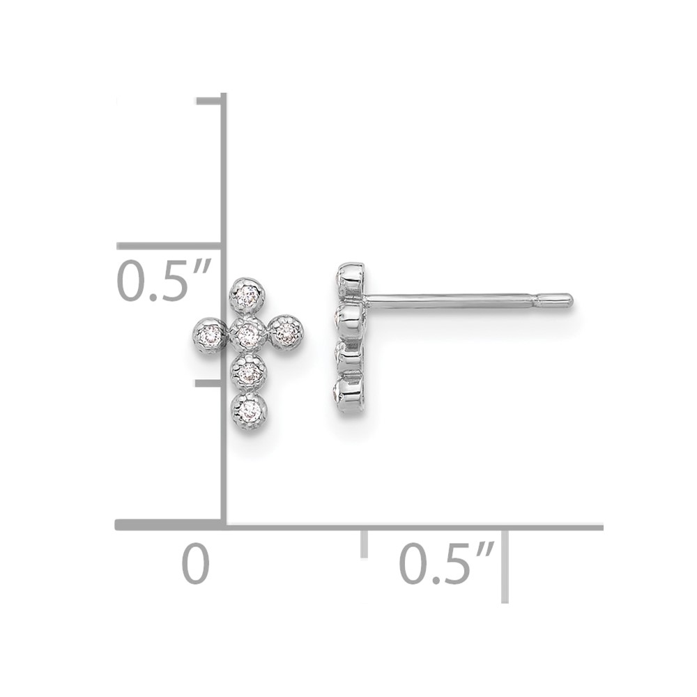 10K White Polished CZ Cross Post Earrings (10ER369W)