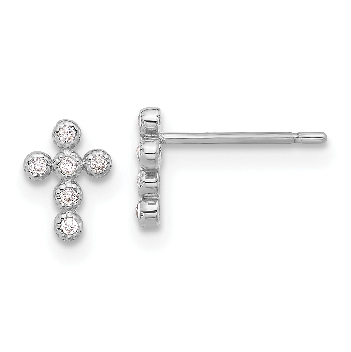 10K White Polished CZ Cross Post Earrings (10ER369W)