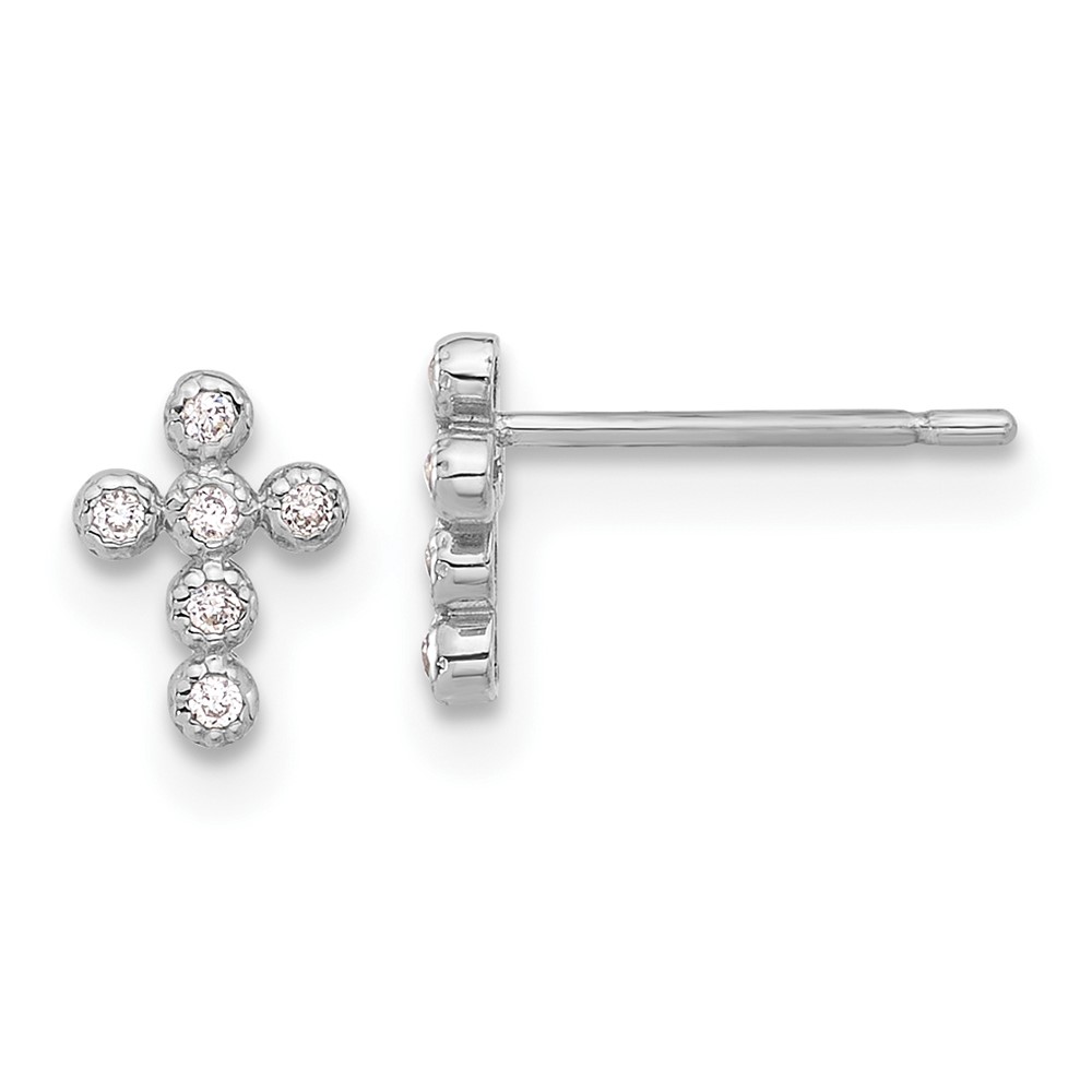 10K White Polished CZ Cross Post Earrings (10ER369W)