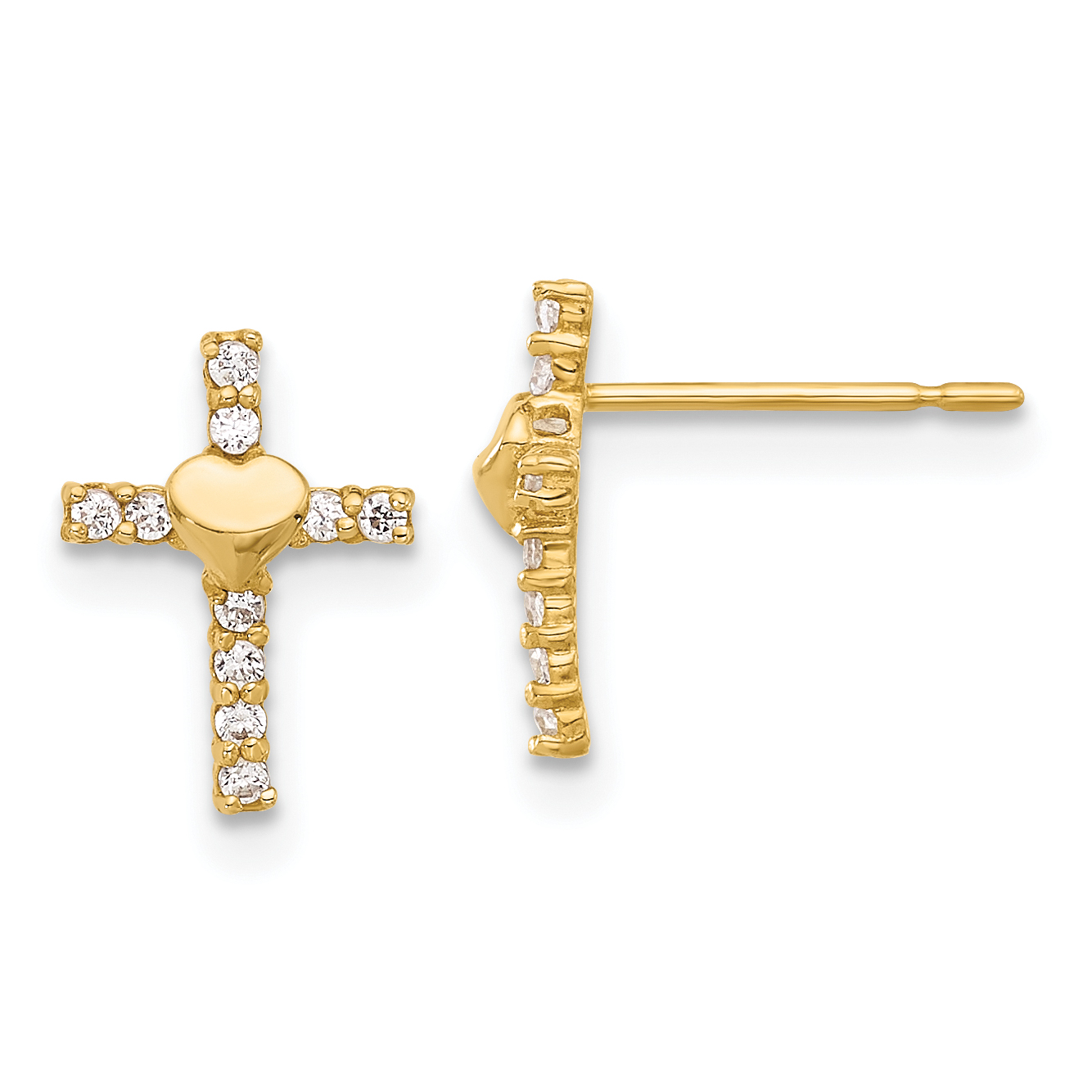 10K Polished CZ Heart Cross Post Earrings (10ER370)