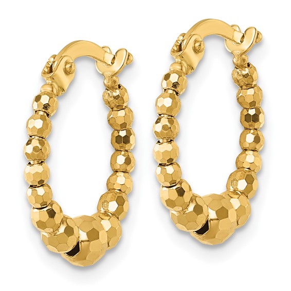 10k Polished 4.0 x 16mm Diamond-cut Beaded Hoop Earrings